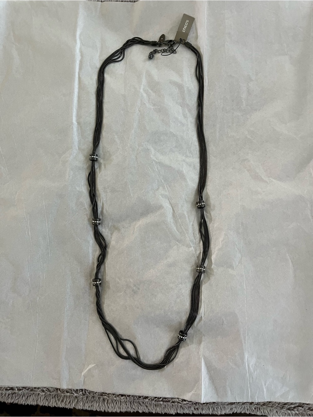 Chico’s 38” gunmetal tone with Rhinestone bead necklace